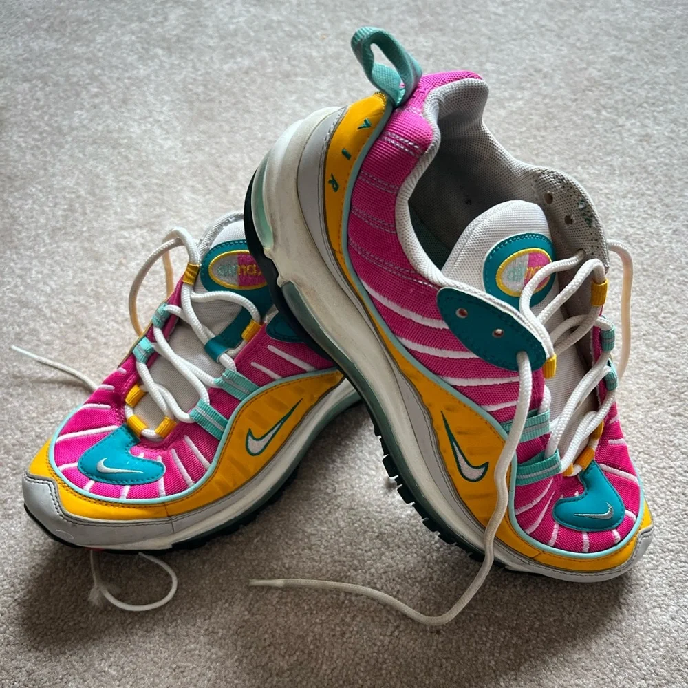 Nike Pink and Yellow Women’s air max 98 Sneakers - Picture 1 of 9